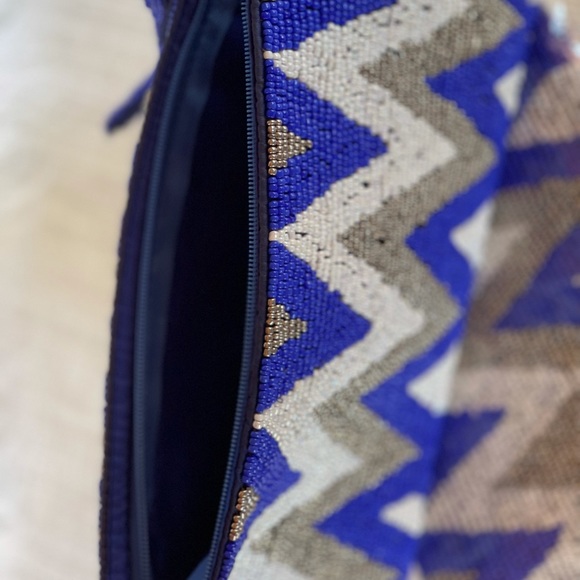 BoHo Lux Hematite Tribal Artesian Shimmer Beaded Clutch Wristlet Bag W/Lining - Picture 6 of 6